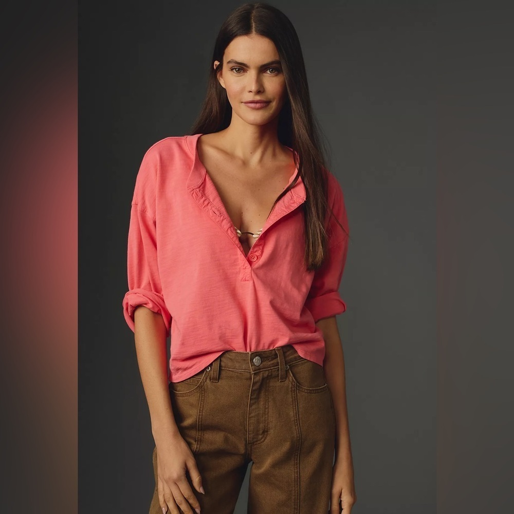 NWT Nation LTD Alix Oversized Henley Top - Picture 1 of 4